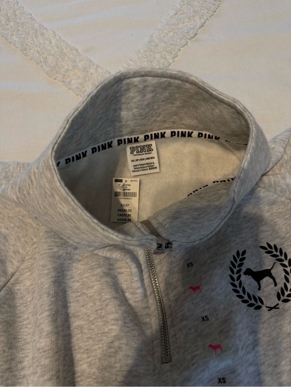 Victorias Secret PINK Grey Half-Zip Pullover Sweatshirt with Logo - Picture 3 of 3